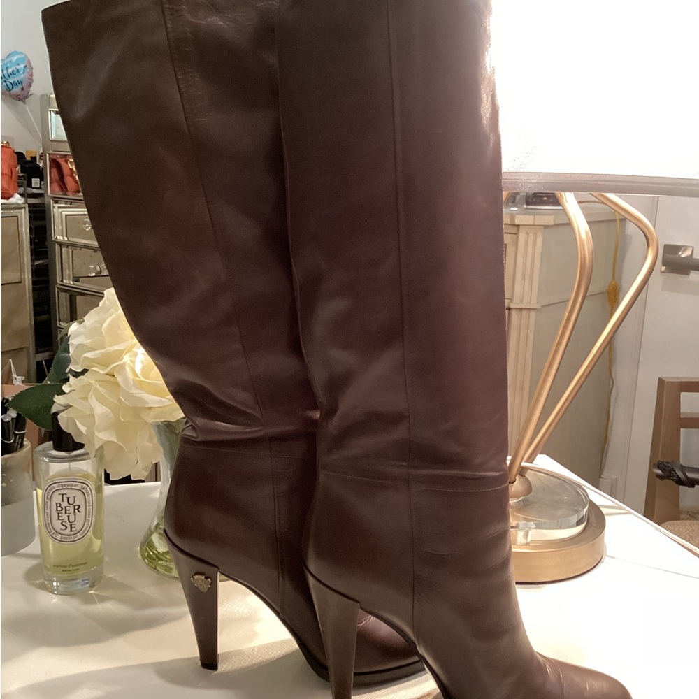 Gucci Drapple High Heeled Boots dark olive / brown Lambskin leather Size 8.5 - Picture 3 of 11